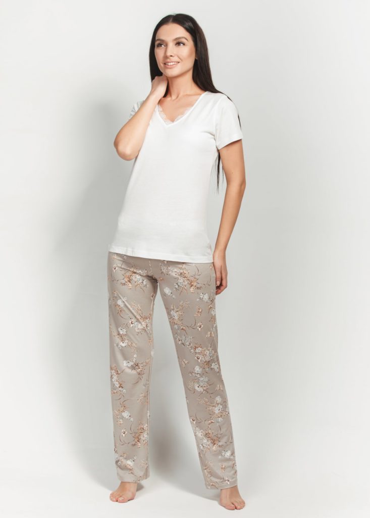 Ultra Soft Tranquil Blossom Lace Neck Short Sleeve PJ Set – Mood Pajamas