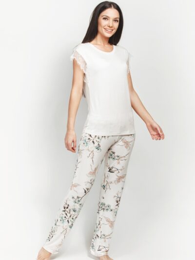 Ultra Soft Lace Trim Floral Short Sleeve PJ Set